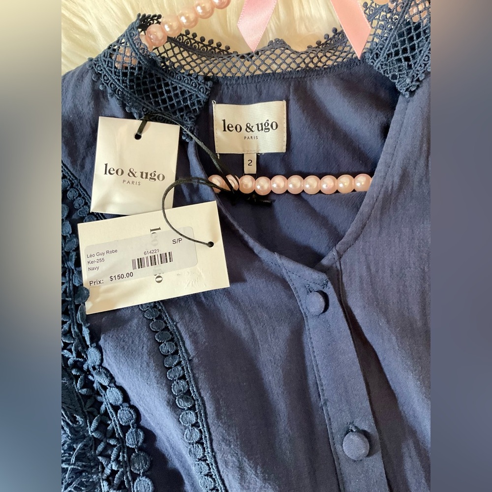 Navy Blue Lace Trim Dress - Picture 11 of 15